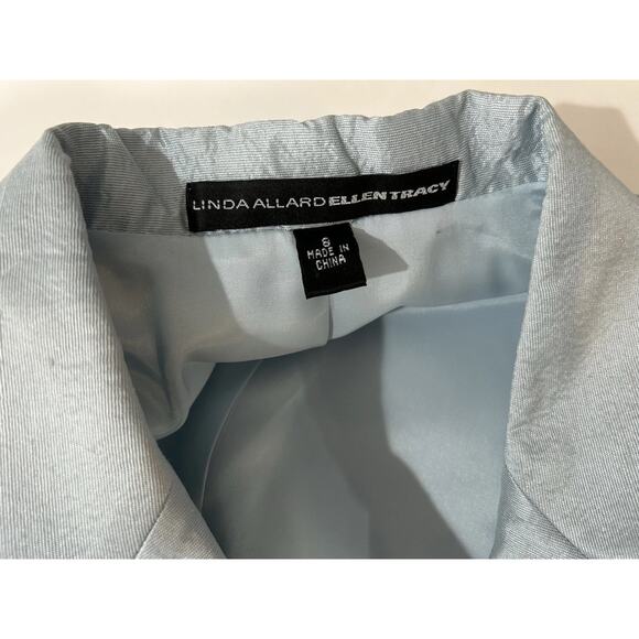 ellen tracy Silk Long Blazer Size 8 Sky Blue Taffeta Long Sleeve 3 Button Close - Picture 7 of 10
